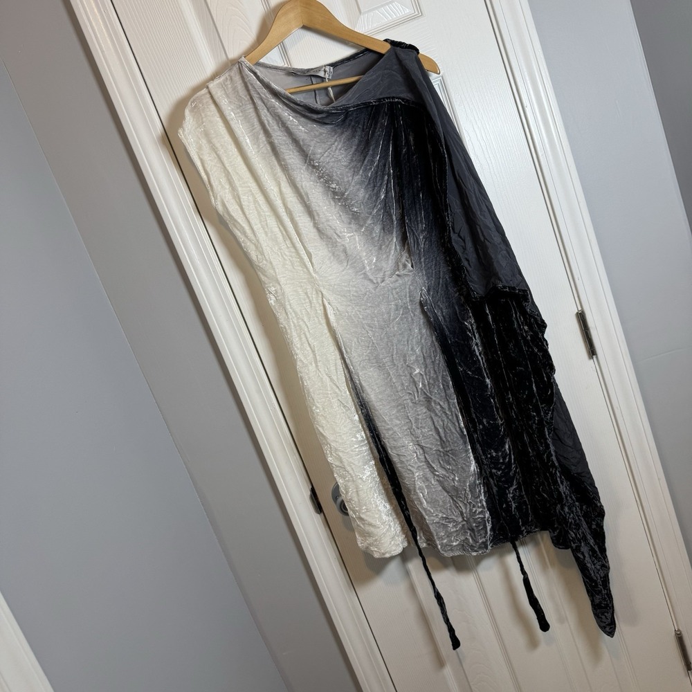 Viviana Uchitel Black Gray White Ombré Sleeveless‎ Velvet Silk Knee Dress Sz 0